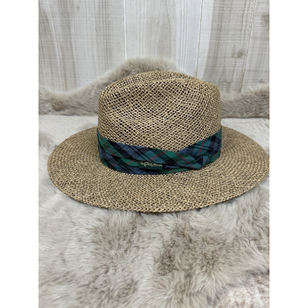 VTG Chi Chi Rodriguez Straw Panama Hat Resort Golf Brim Green Bandana One Size